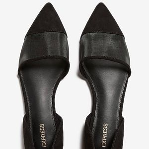 NWT Black faux suede and mesh Express flats.